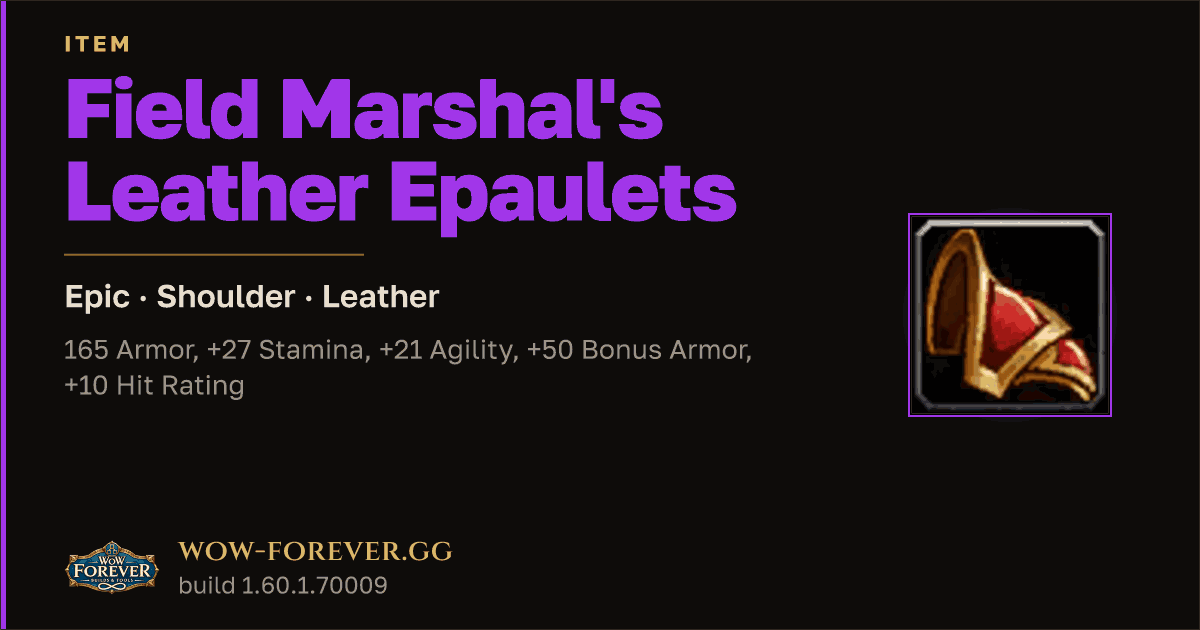 The preview card for Field Marshal's Leather Epaulets - WoW Forever Item