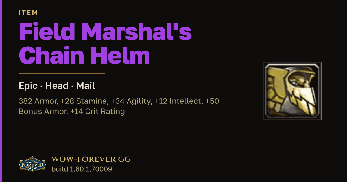 The preview card for Field Marshal's Chain Helm - Epic Mail Head