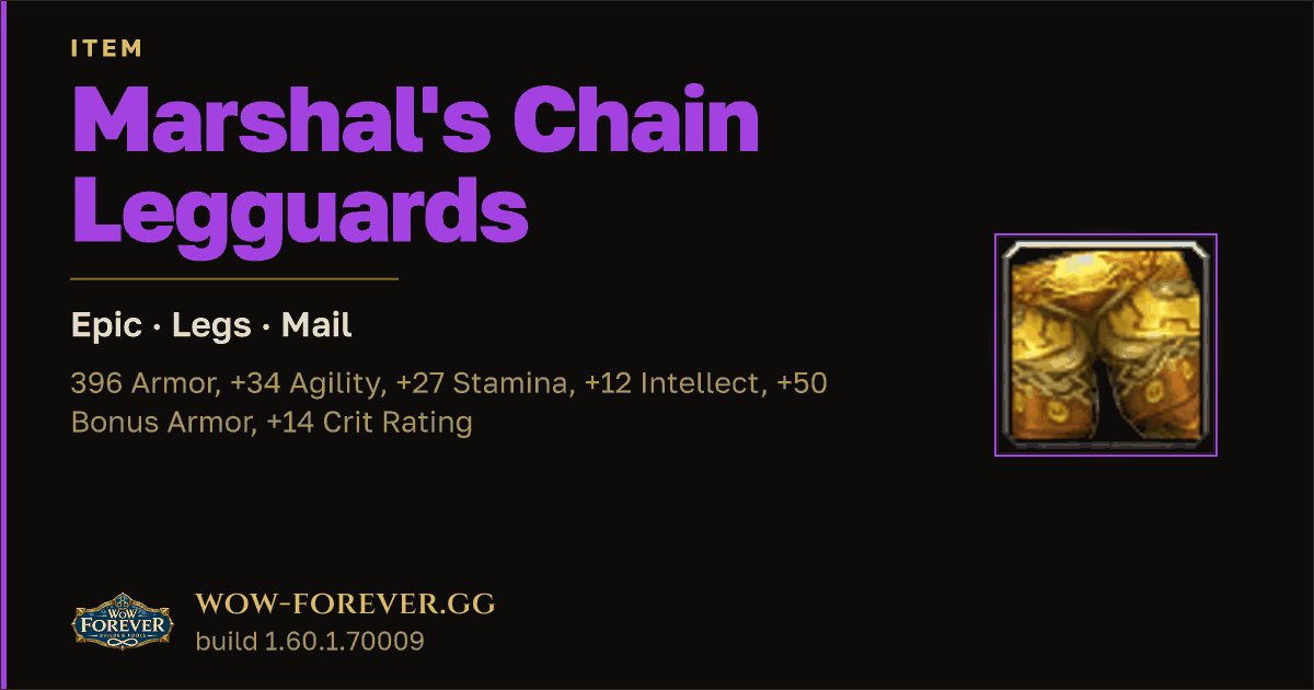 The preview card for Marshal's Chain Legguards - Epic Mail Legs