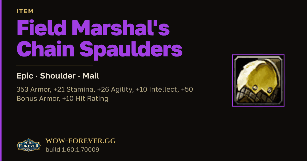 The preview card for Field Marshal's Chain Spaulders - WoW Forever Item