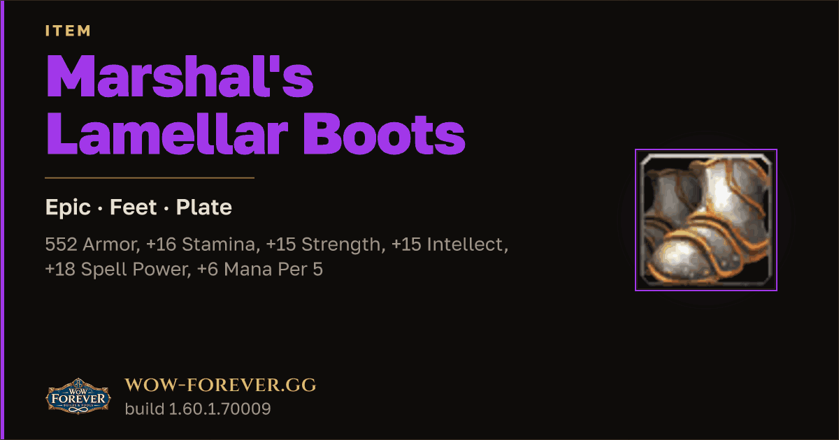 The preview card for Marshal's Lamellar Boots - Epic Plate Feet