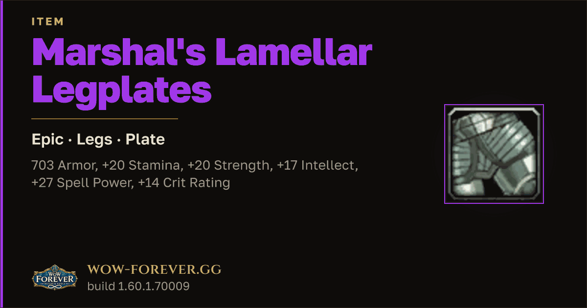 The preview card for Marshal's Lamellar Legplates - Epic Plate Legs