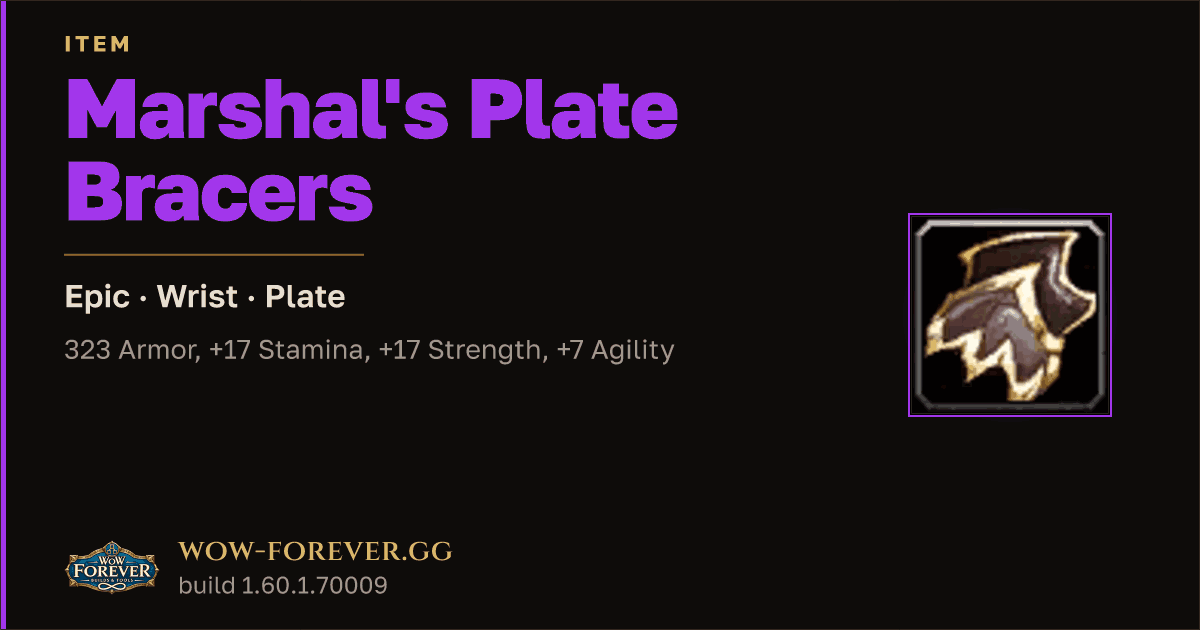 The preview card for Marshal's Plate Bracers - Epic Plate Wrist