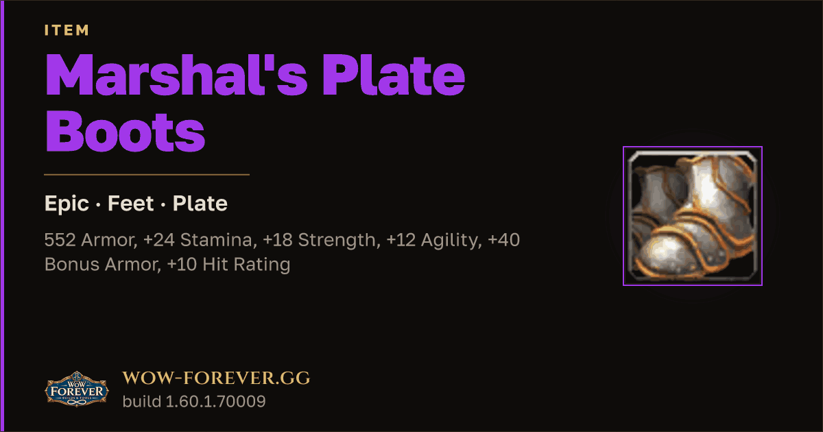 The preview card for Marshal's Plate Boots - Epic Plate Feet