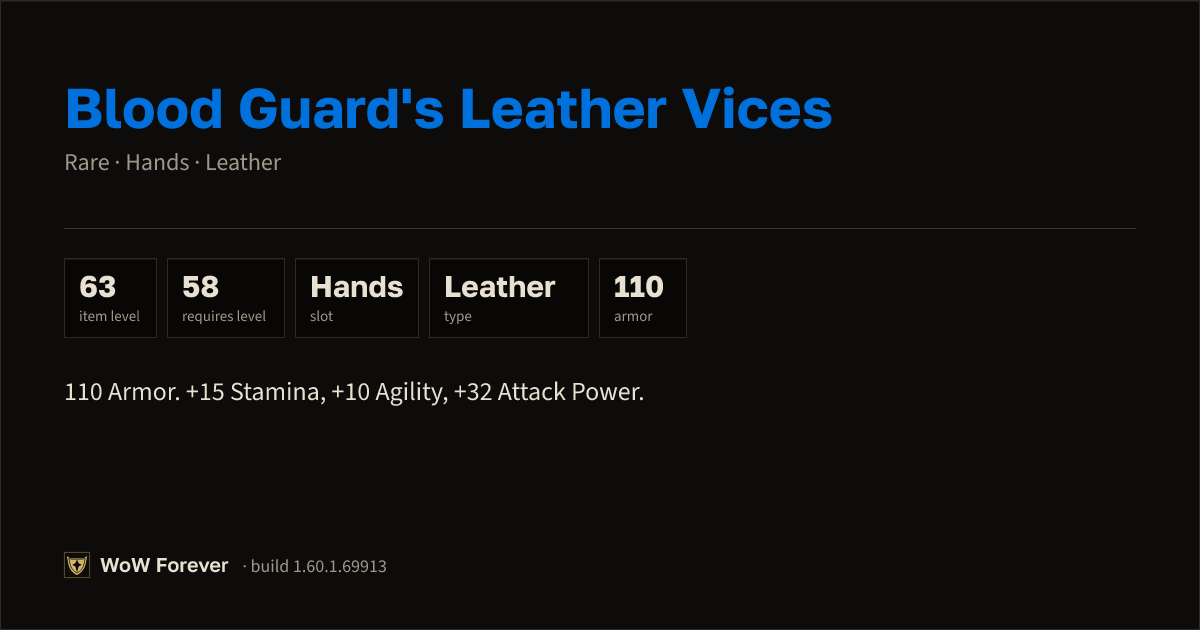 The preview card for Blood Guard's Leather Vices - Rare Leather Hands