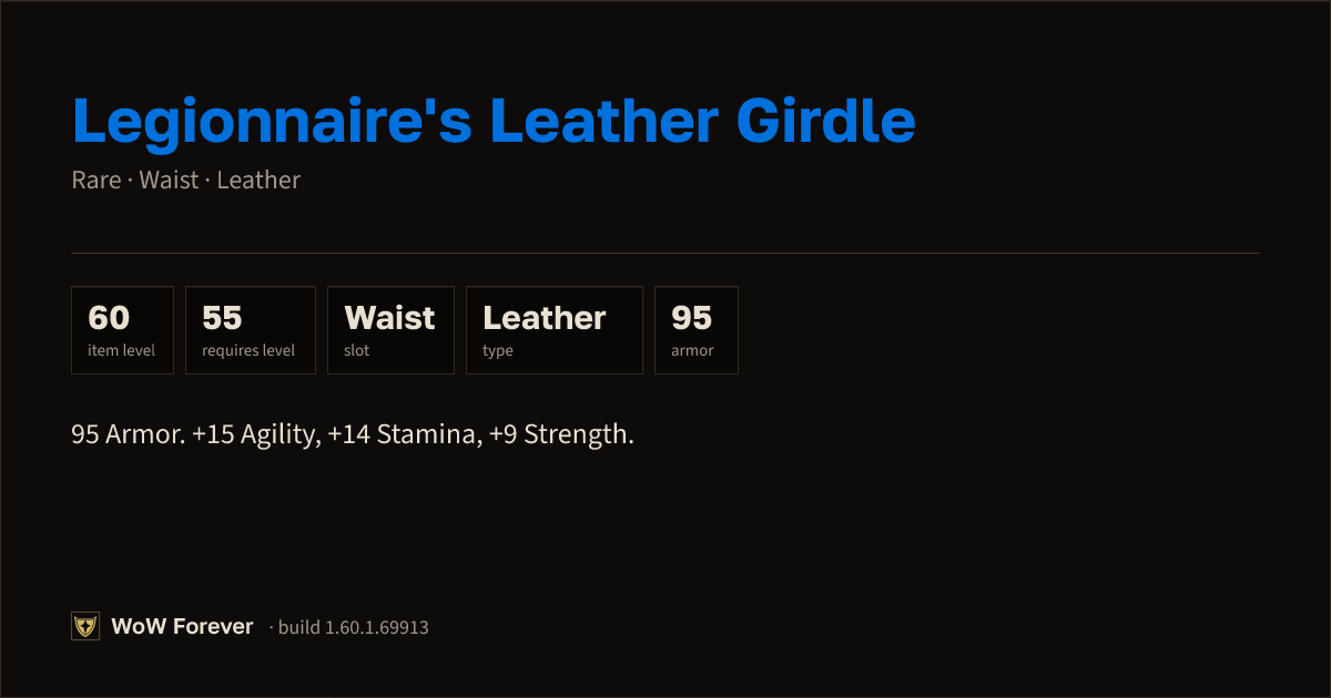 The preview card for Legionnaire's Leather Girdle - Rare Leather Waist