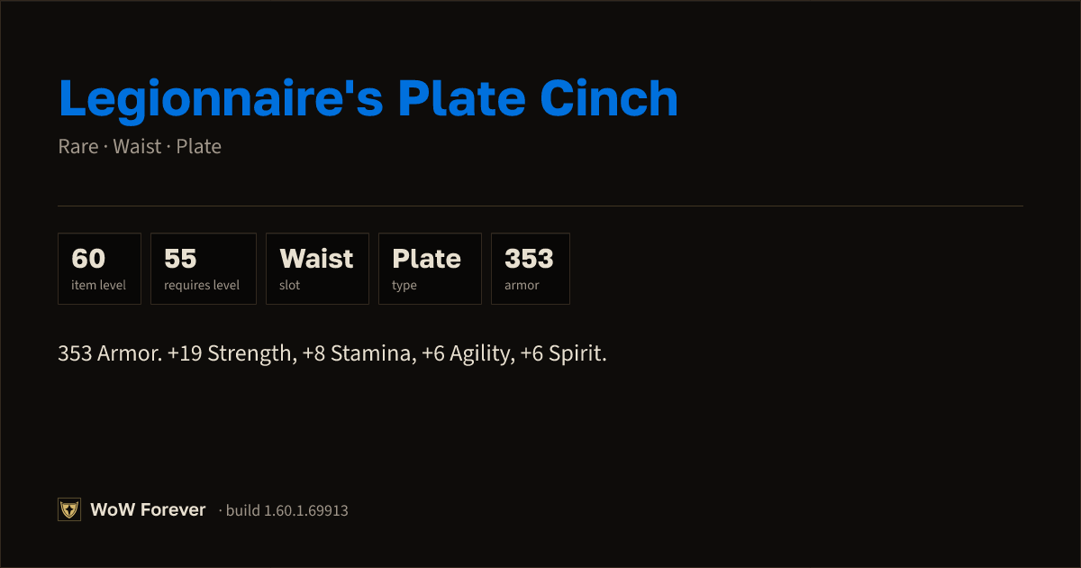 The preview card for Legionnaire's Plate Cinch - Rare Plate Waist