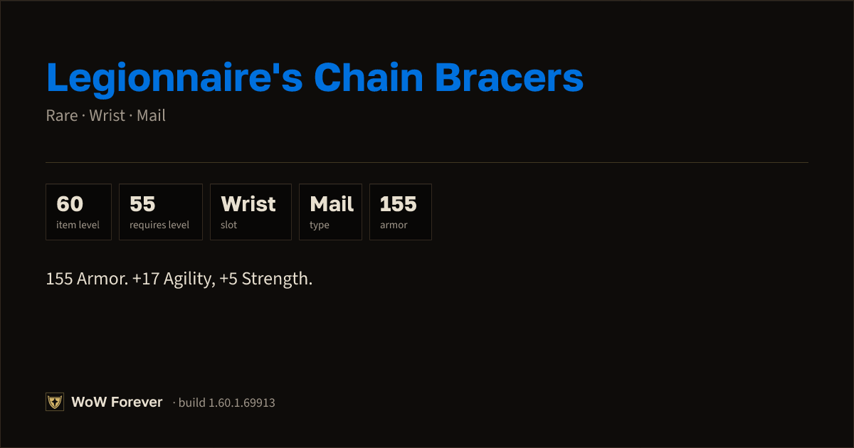 The preview card for Legionnaire's Chain Bracers - Rare Mail Wrist