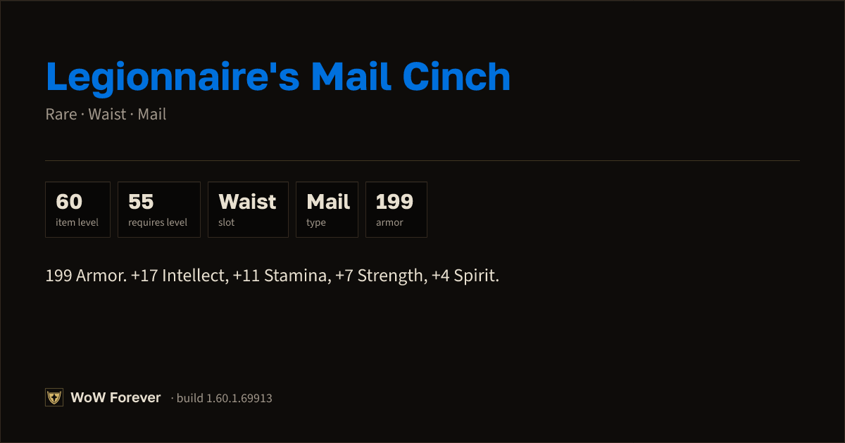 The preview card for Legionnaire's Mail Cinch - Rare Mail Waist