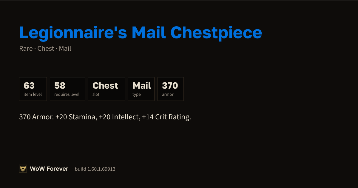 The preview card for Legionnaire's Mail Chestpiece - Rare Mail Chest