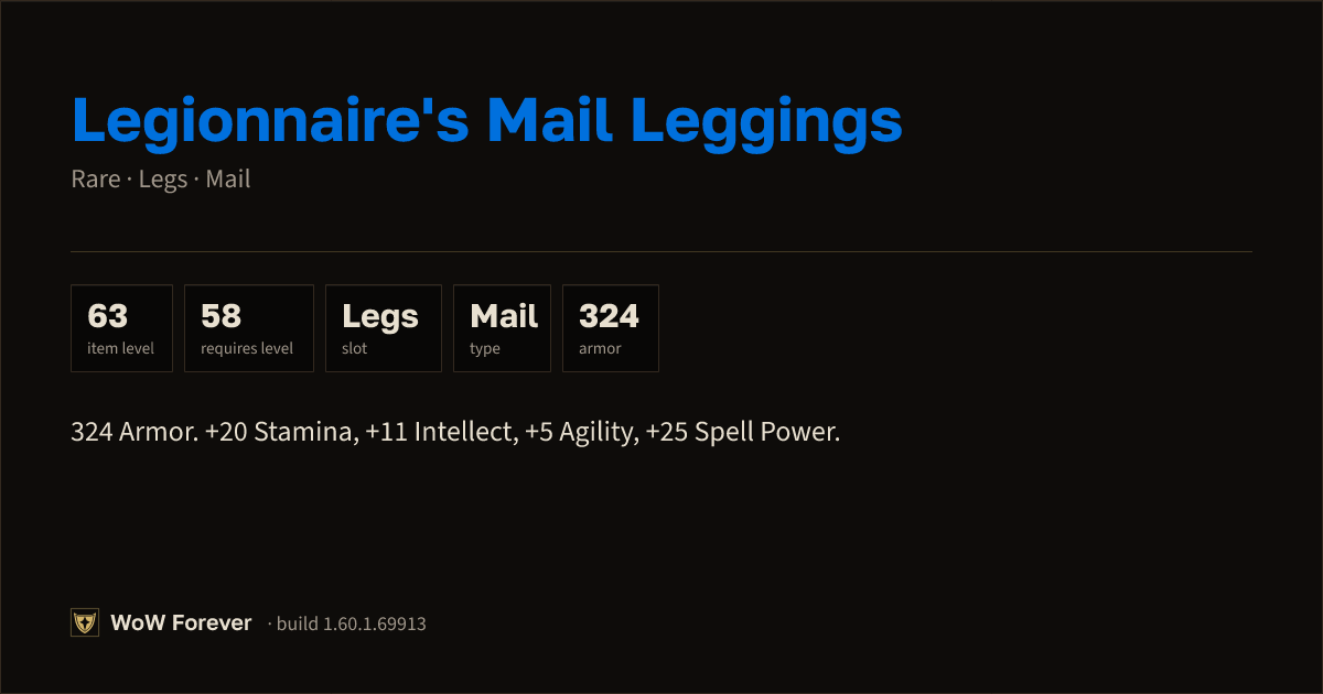 The preview card for Legionnaire's Mail Leggings - Rare Mail Legs