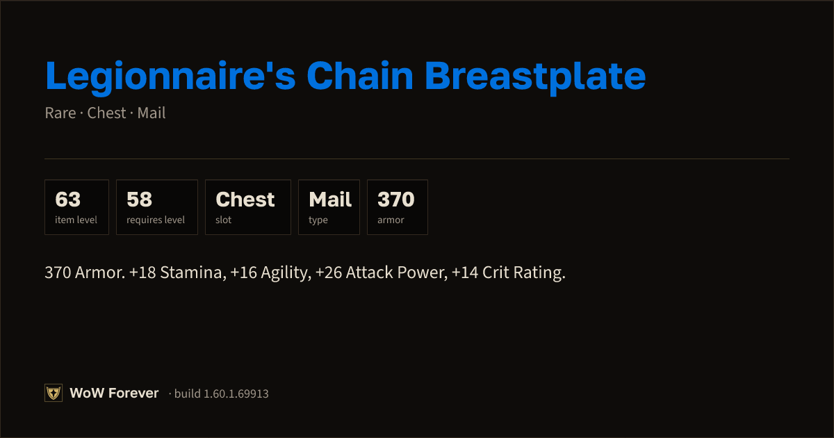 The preview card for Legionnaire's Chain Breastplate - Rare Mail Chest