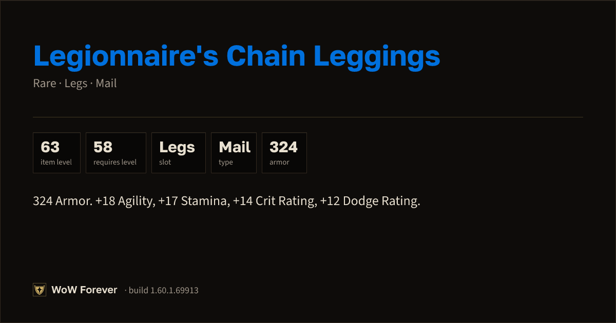 The preview card for Legionnaire's Chain Leggings - Rare Mail Legs