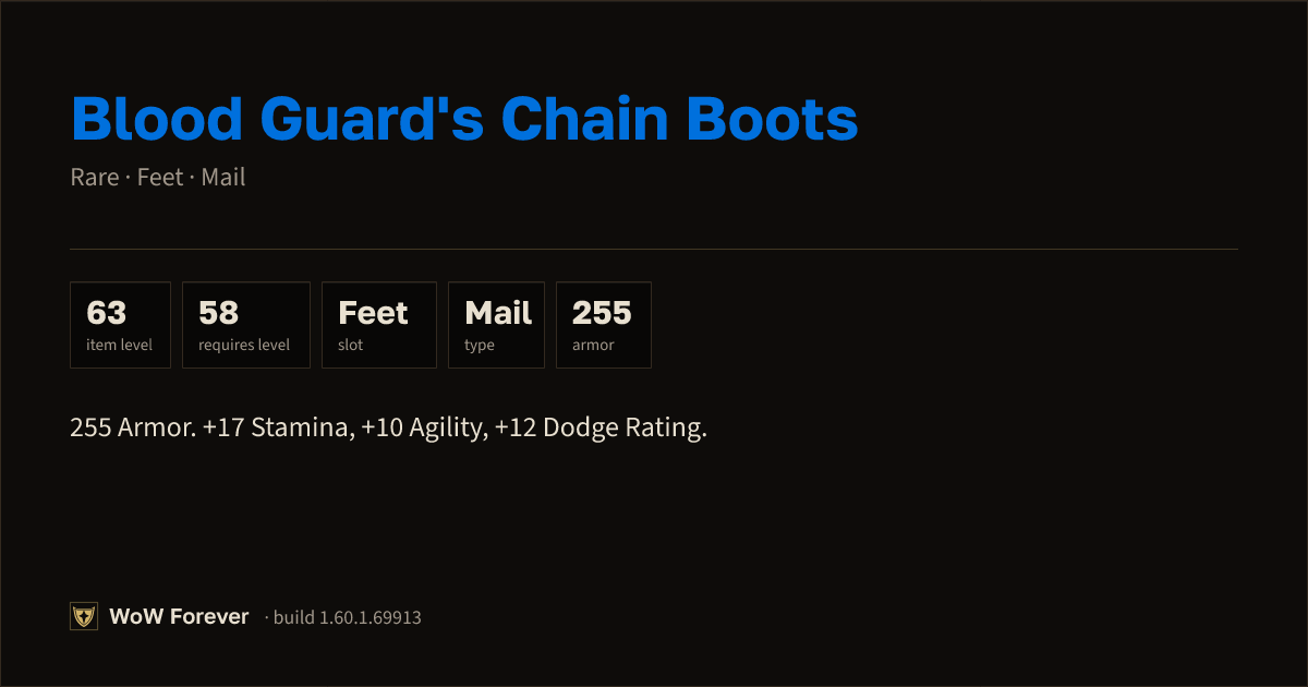 The preview card for Blood Guard's Chain Boots - Rare Mail Feet