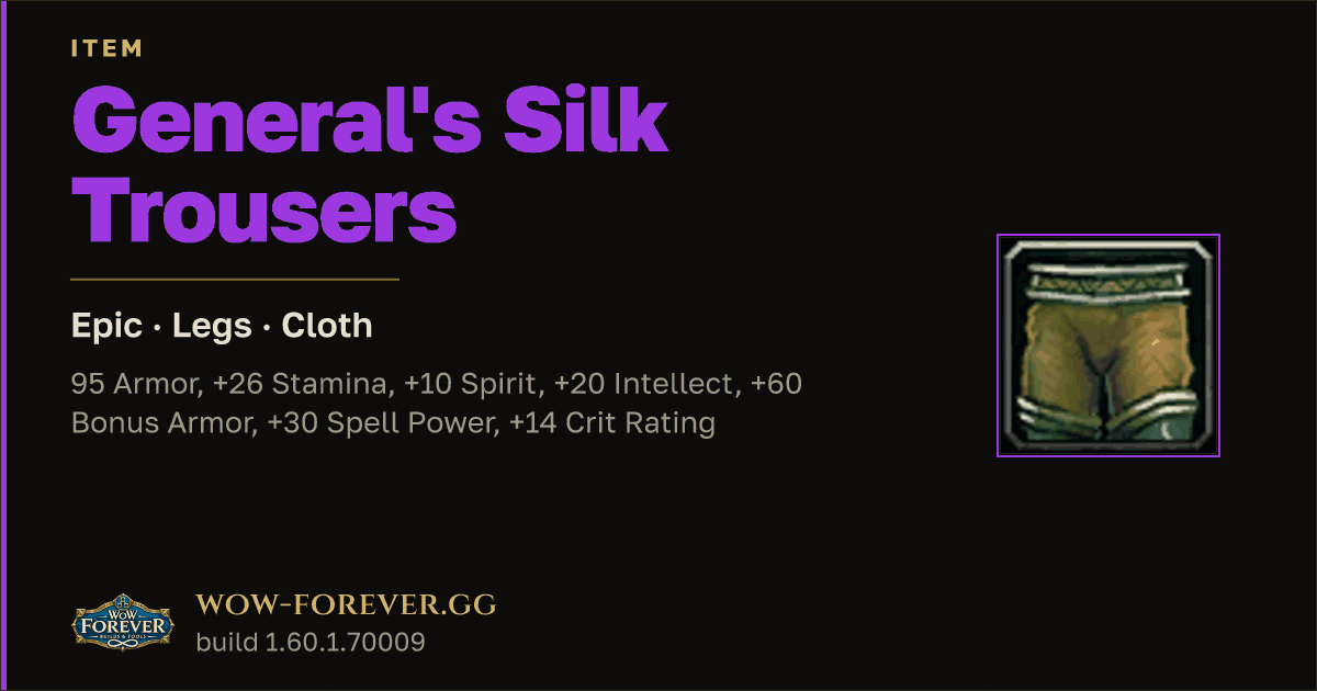 The preview card for General's Silk Trousers - Epic Cloth Legs