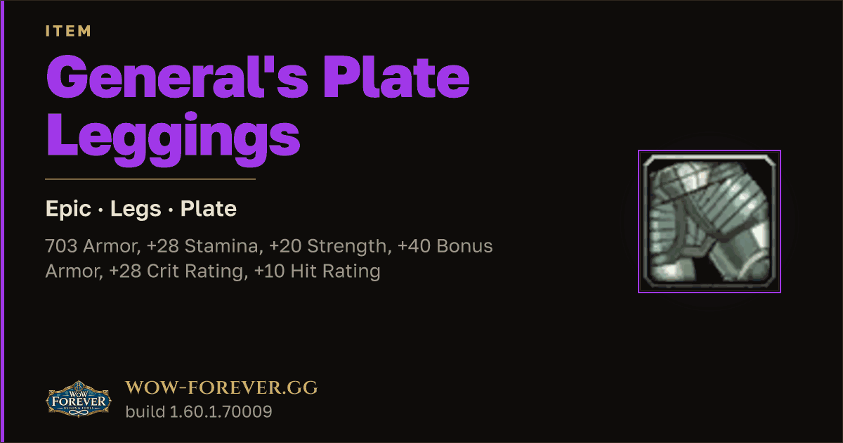 The preview card for General's Plate Leggings - Epic Plate Legs
