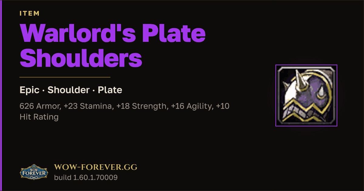 The preview card for Warlord's Plate Shoulders - Epic Plate Shoulder