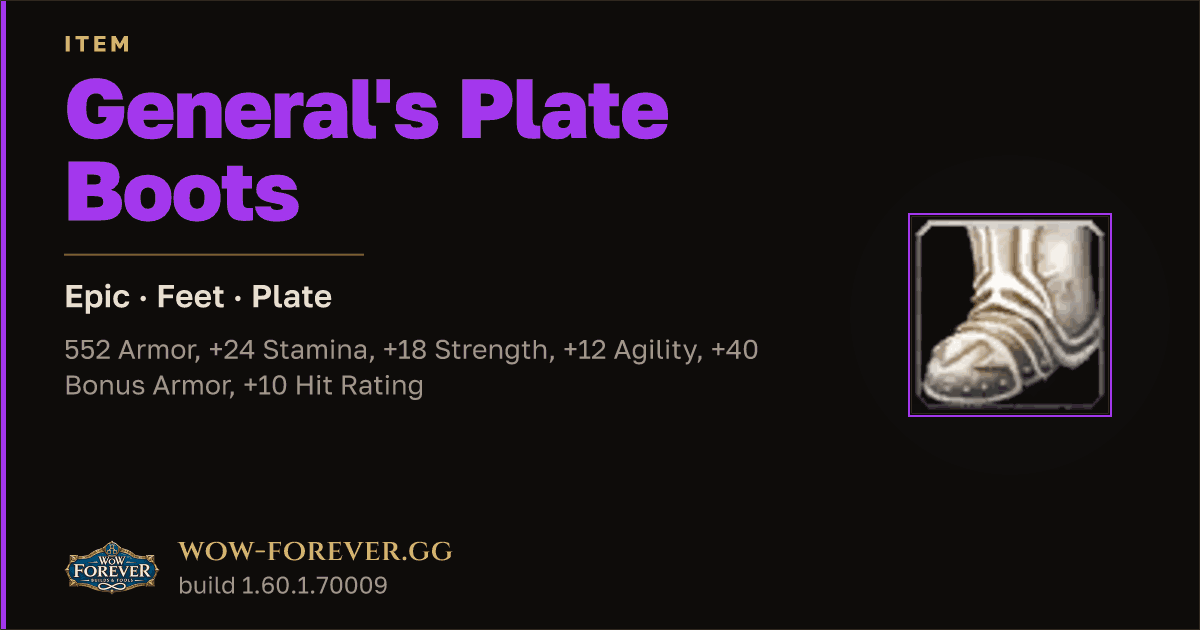 The preview card for General's Plate Boots - Epic Plate Feet