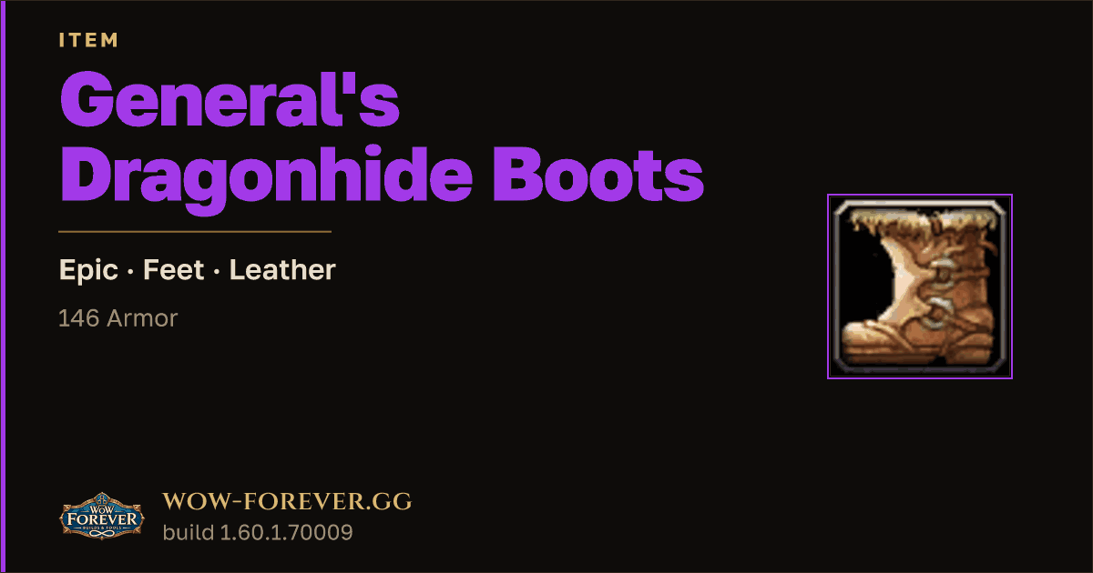 The preview card for General's Dragonhide Boots - Epic Leather Feet