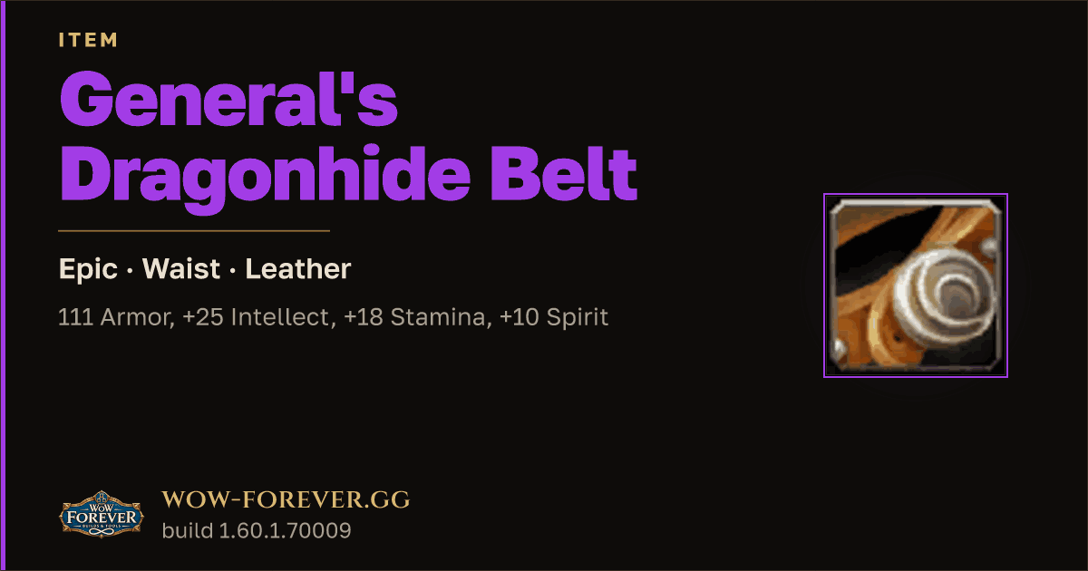 The preview card for General's Dragonhide Belt - Epic Leather Waist
