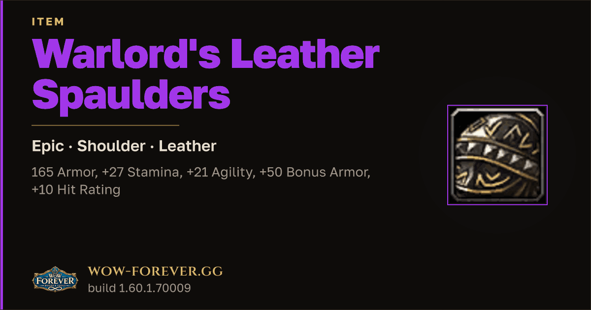 The preview card for Warlord's Leather Spaulders - Epic Leather Shoulder