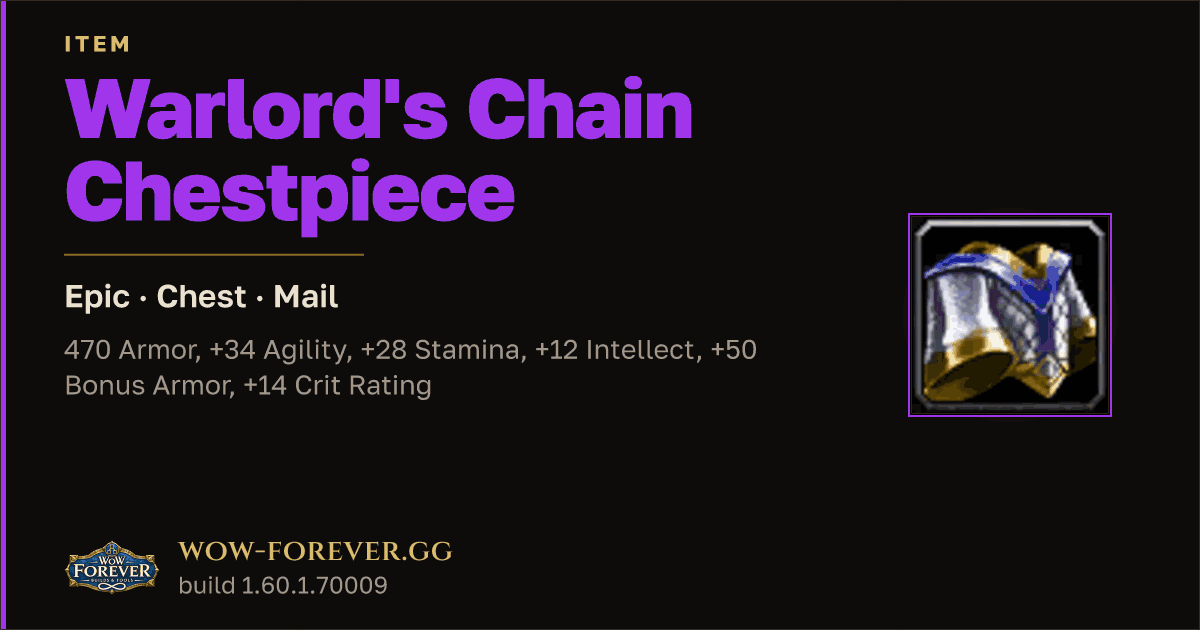 The preview card for Warlord's Chain Chestpiece - Epic Mail Chest