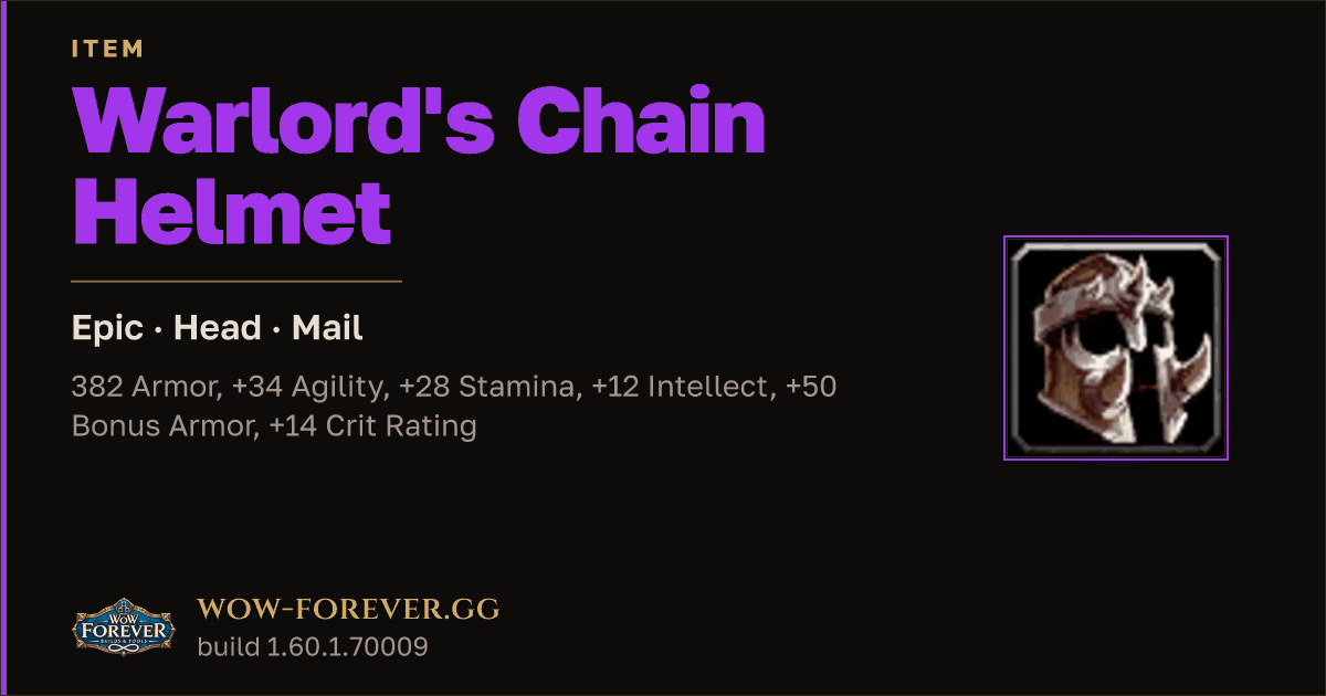 The preview card for Warlord's Chain Helmet - Epic Mail Head