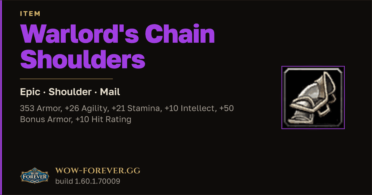 The preview card for Warlord's Chain Shoulders - Epic Mail Shoulder