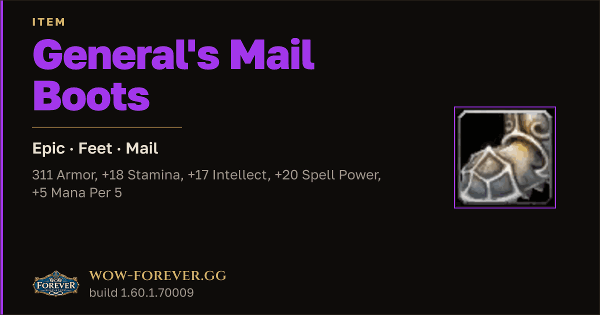 The preview card for General's Mail Boots - Epic Mail Feet