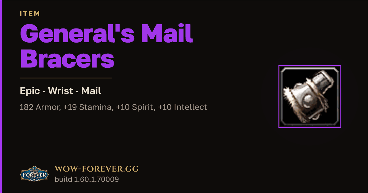 The preview card for General's Mail Bracers - Epic Mail Wrist