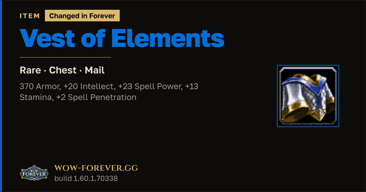 The preview card for Vest of Elements