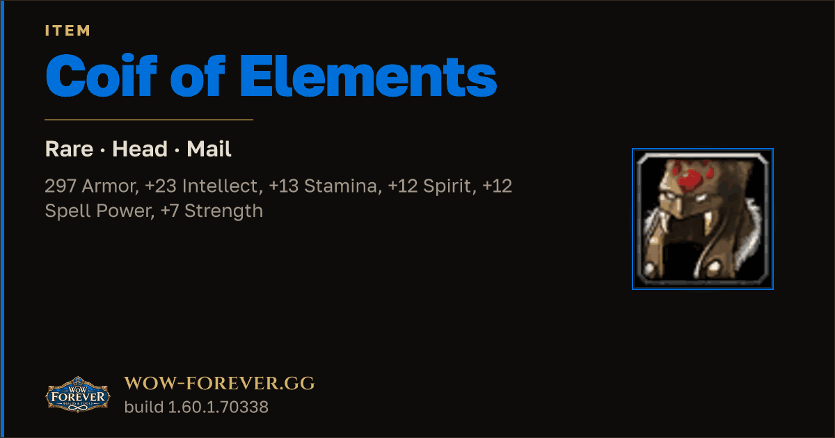 The preview card for Coif of Elements