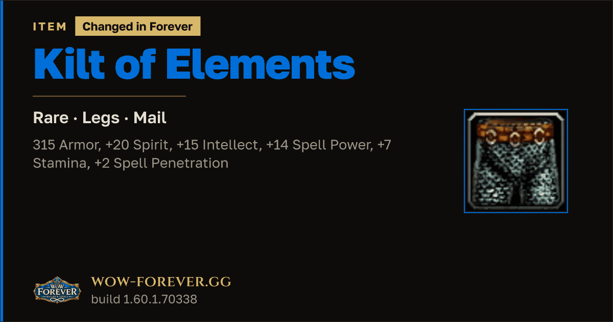 The preview card for Kilt of Elements