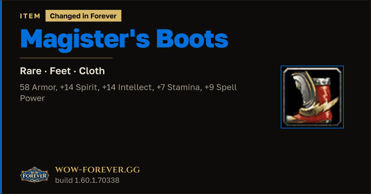 The preview card for Magister's Boots