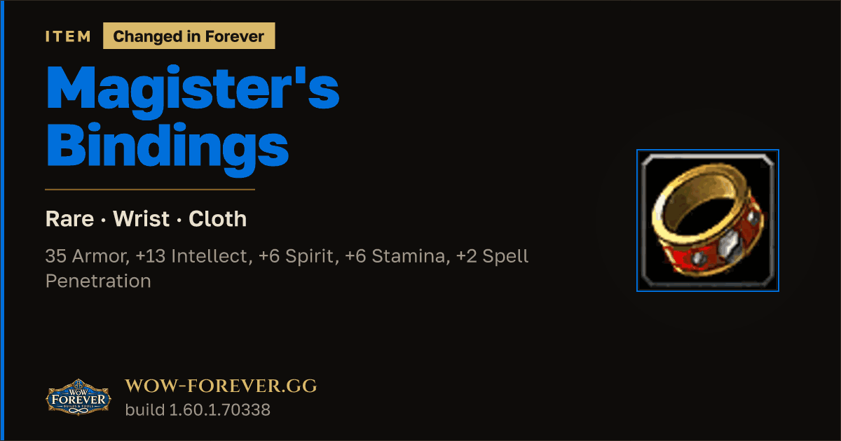 The preview card for Magister's Bindings