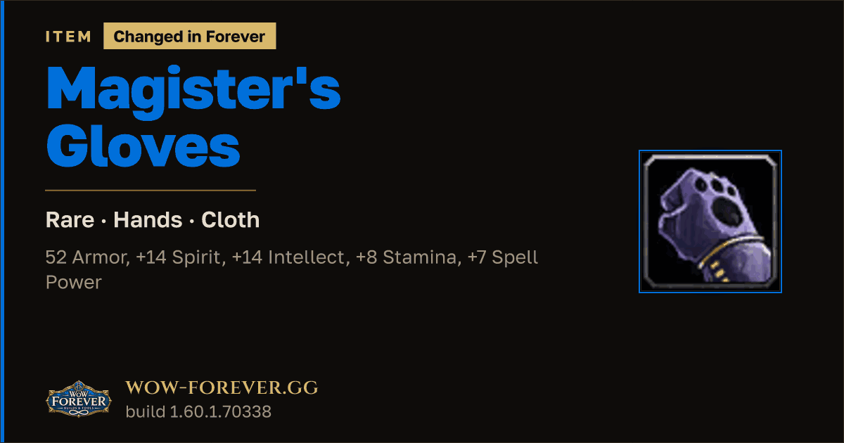 The preview card for Magister's Gloves