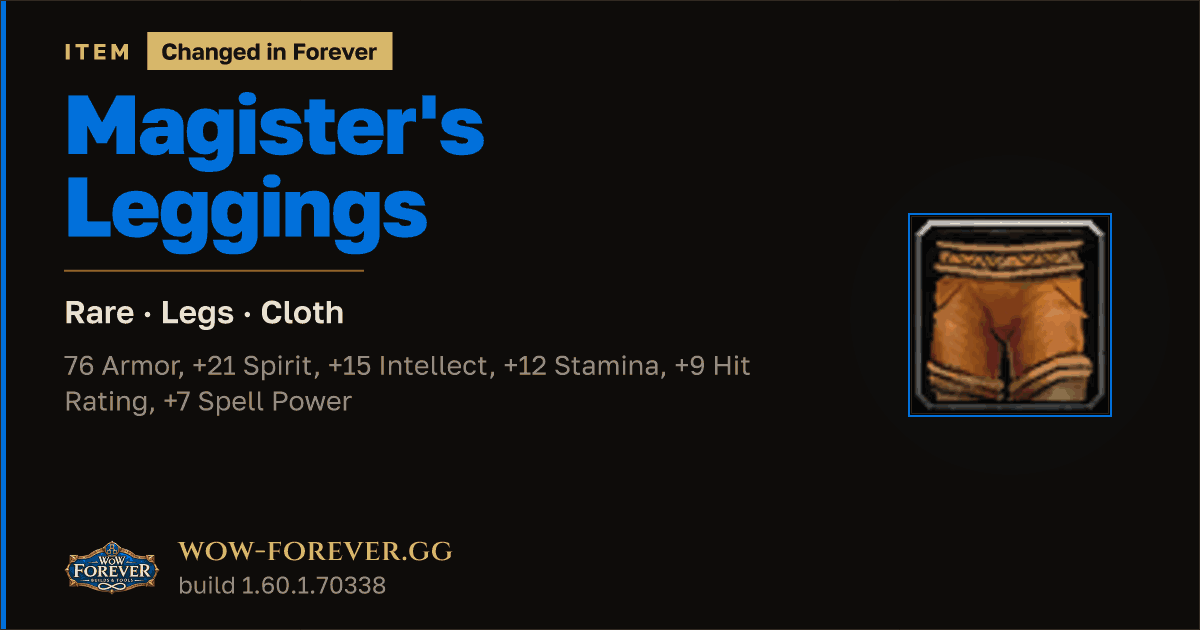 The preview card for Magister's Leggings