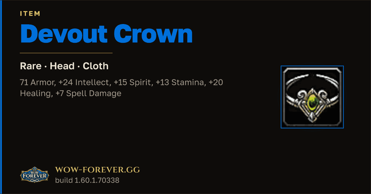 The preview card for Devout Crown