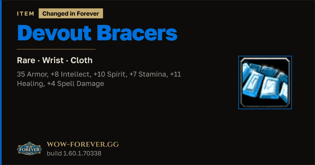 The preview card for Devout Bracers