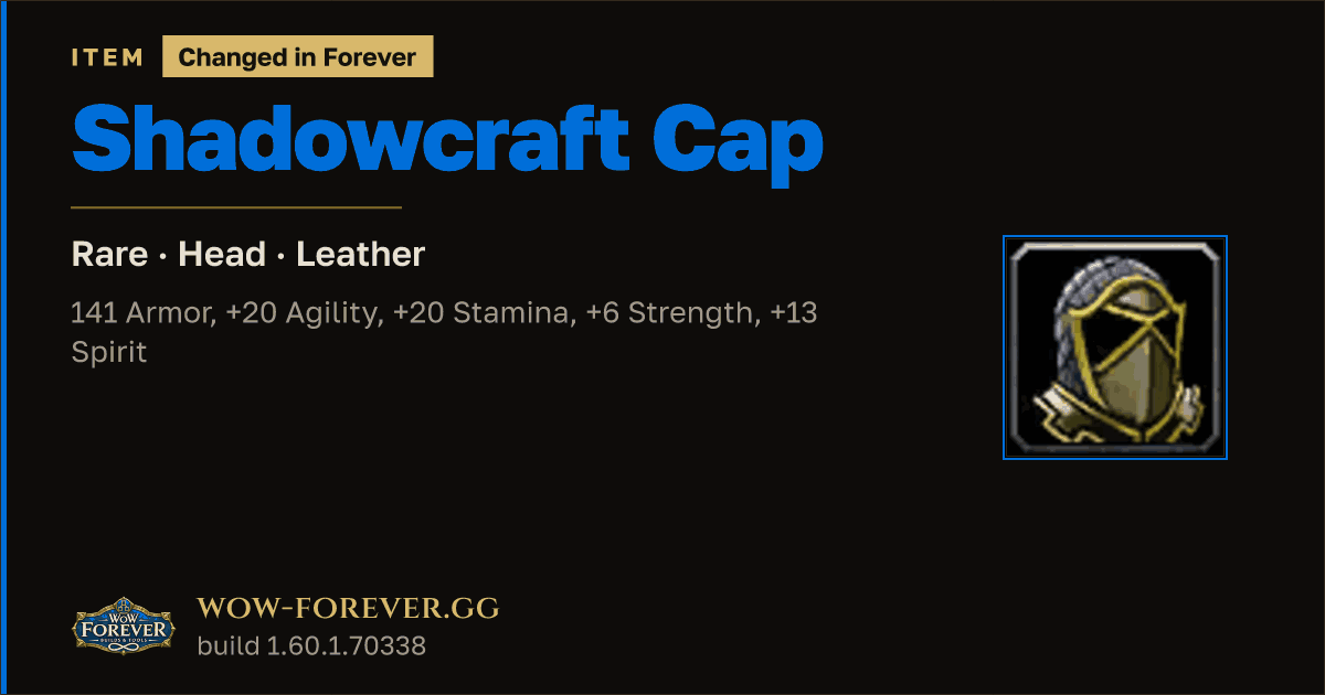 The preview card for Shadowcraft Cap