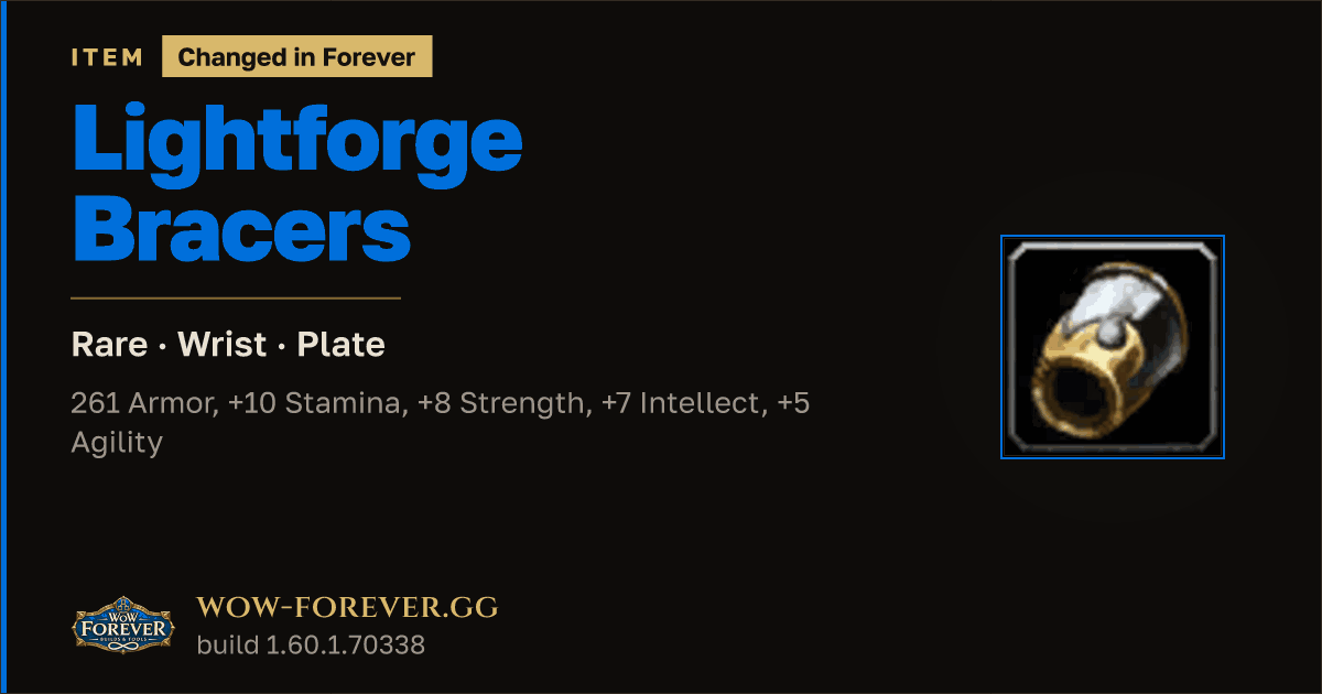 The preview card for Lightforge Bracers