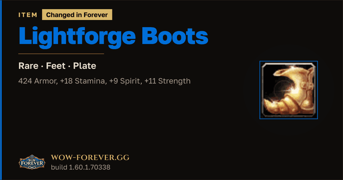 The preview card for Lightforge Boots