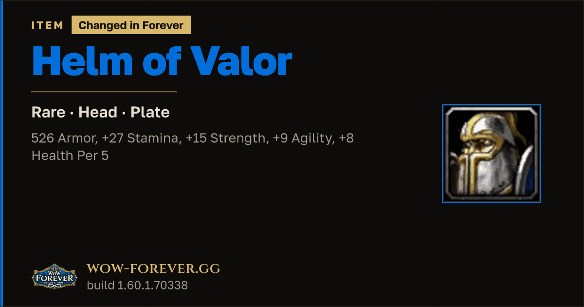 The preview card for Helm of Valor