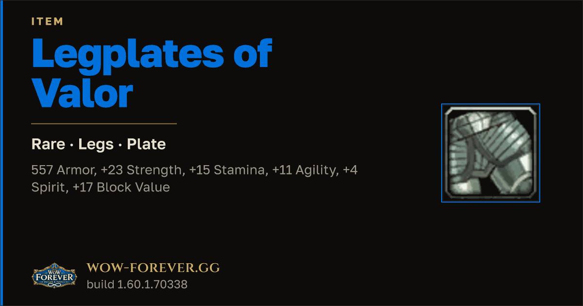 The preview card for Legplates of Valor