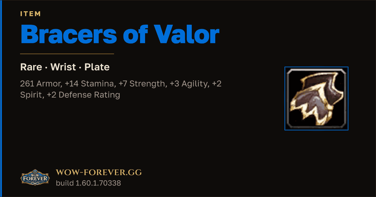 The preview card for Bracers of Valor
