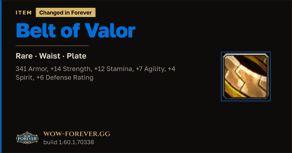 The preview card for Belt of Valor