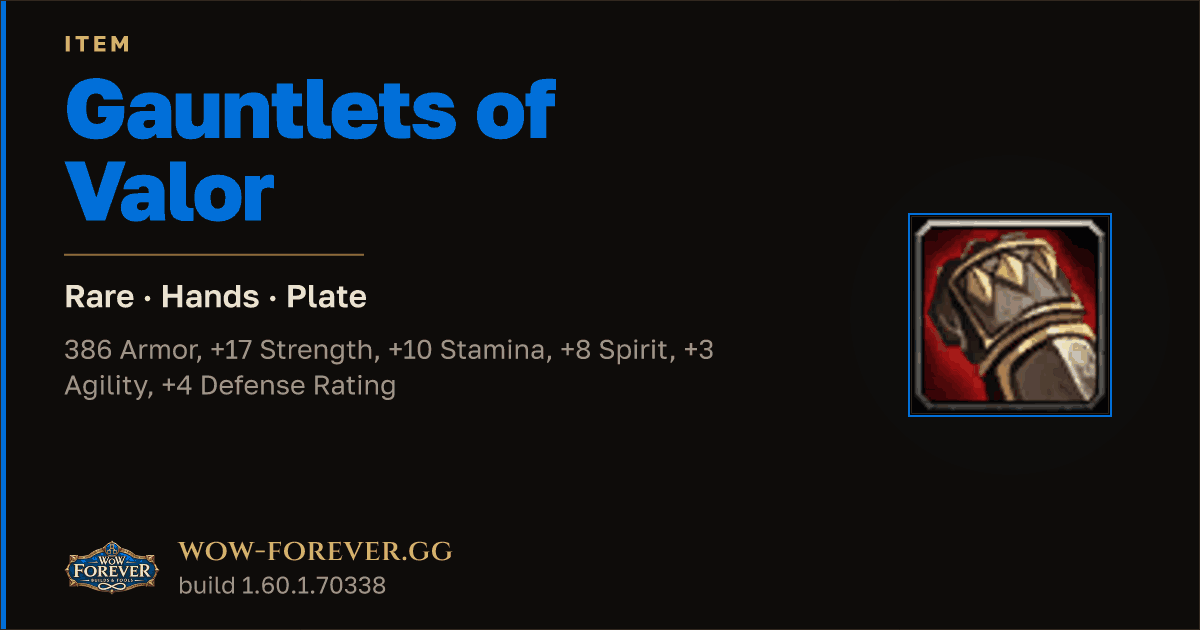 The preview card for Gauntlets of Valor