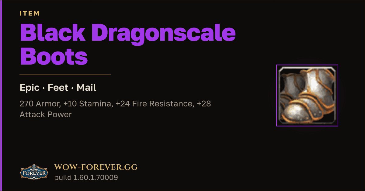 The preview card for Black Dragonscale Boots - Epic Mail Feet