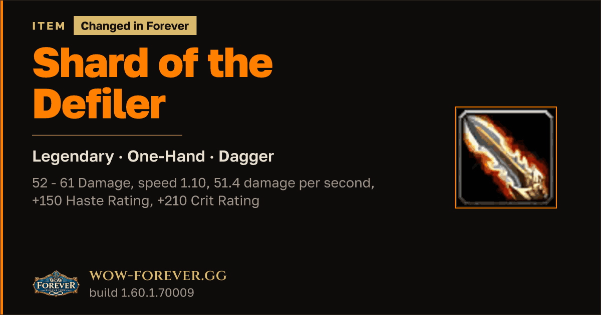 The preview card for Shard of the Defiler - Legendary One-Hand Dagger