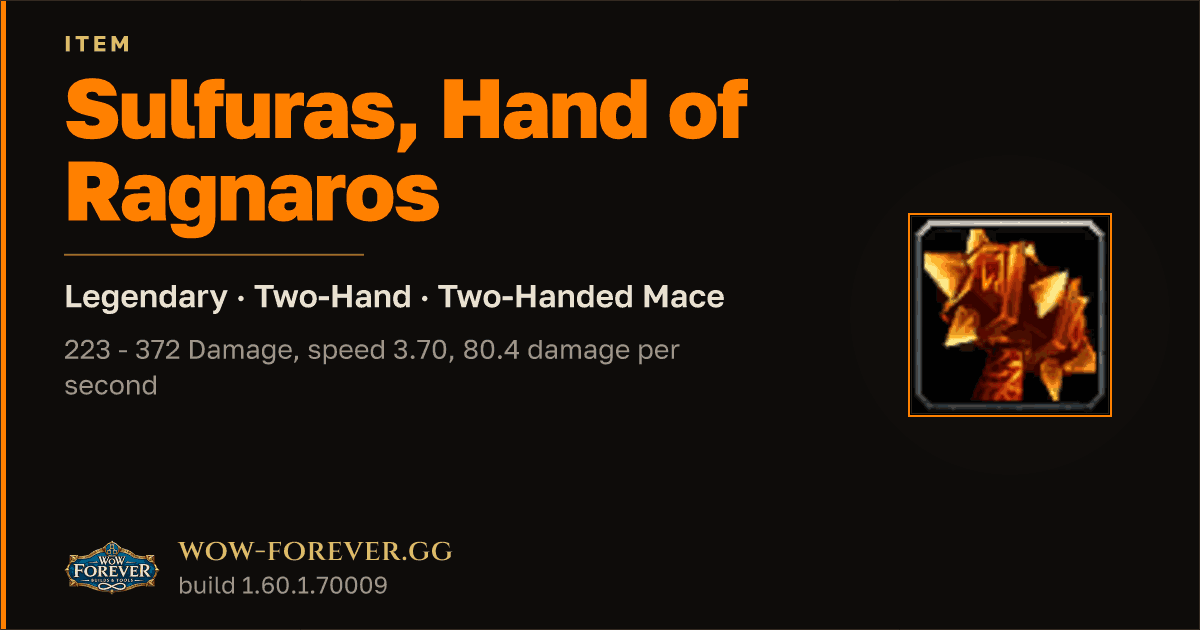 The preview card for Sulfuras, Hand of Ragnaros - WoW Forever Item